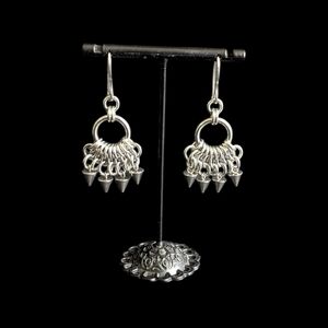 Stainless Steel Chainmaille Dangle Hoop Earrings with Spike Charms